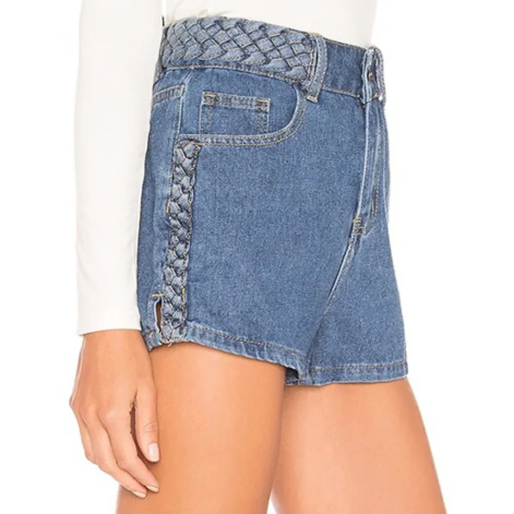 Superdown at Revolve Angeline Braided Mid‎ Rise Cotton Denim Shorts